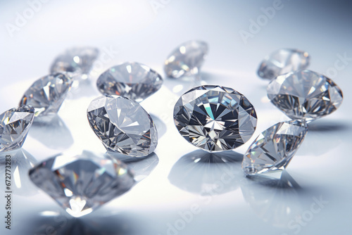 Diamonds on a beautiful light background  close up view.generative ai