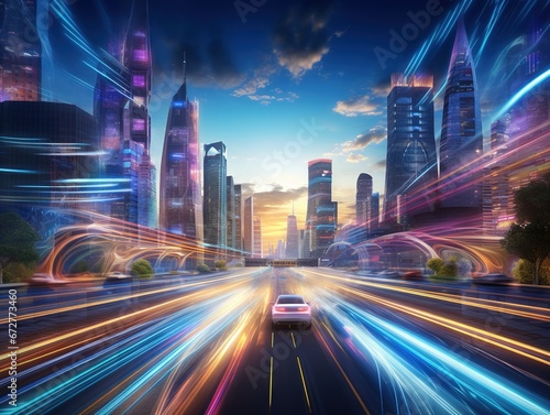 Smart city concept with high speed motion blur