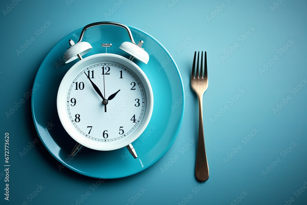 A large blue alarm clock with a blue breakfast plate and a lying fork next to it with space for inscriptions or text.Theme: time for breakfast or no time.generative ai
A large blue alarm clock with a blue breakfast plate and a lying fork next to it with space for inscriptions or text.Theme: time for breakfast or no time.generative ai
