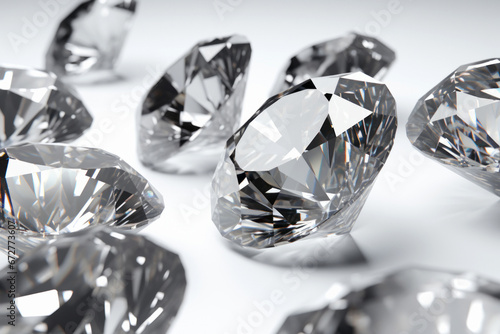 Diamonds on a beautiful light background, close up view.generative ai