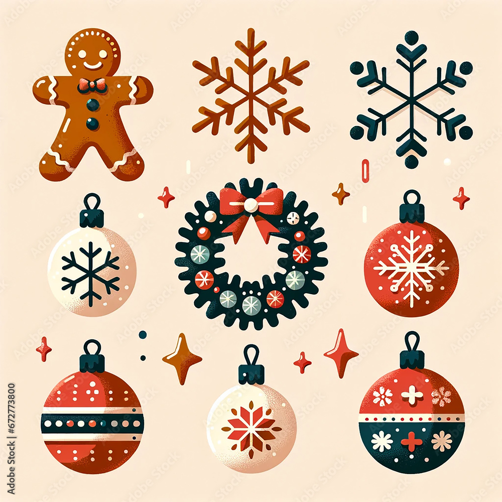 Set of decorations for Christmas and New Year. Illustrations