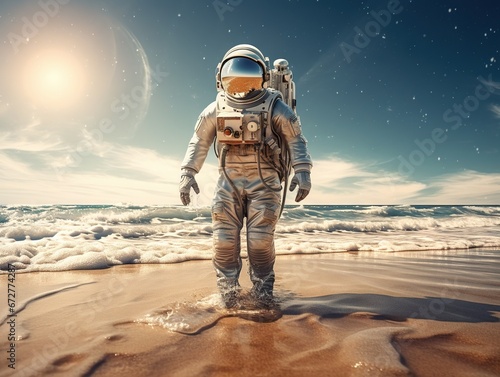Astronaut hero - runing from the beach photo