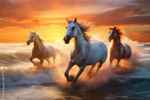 Horses galloping on the beach