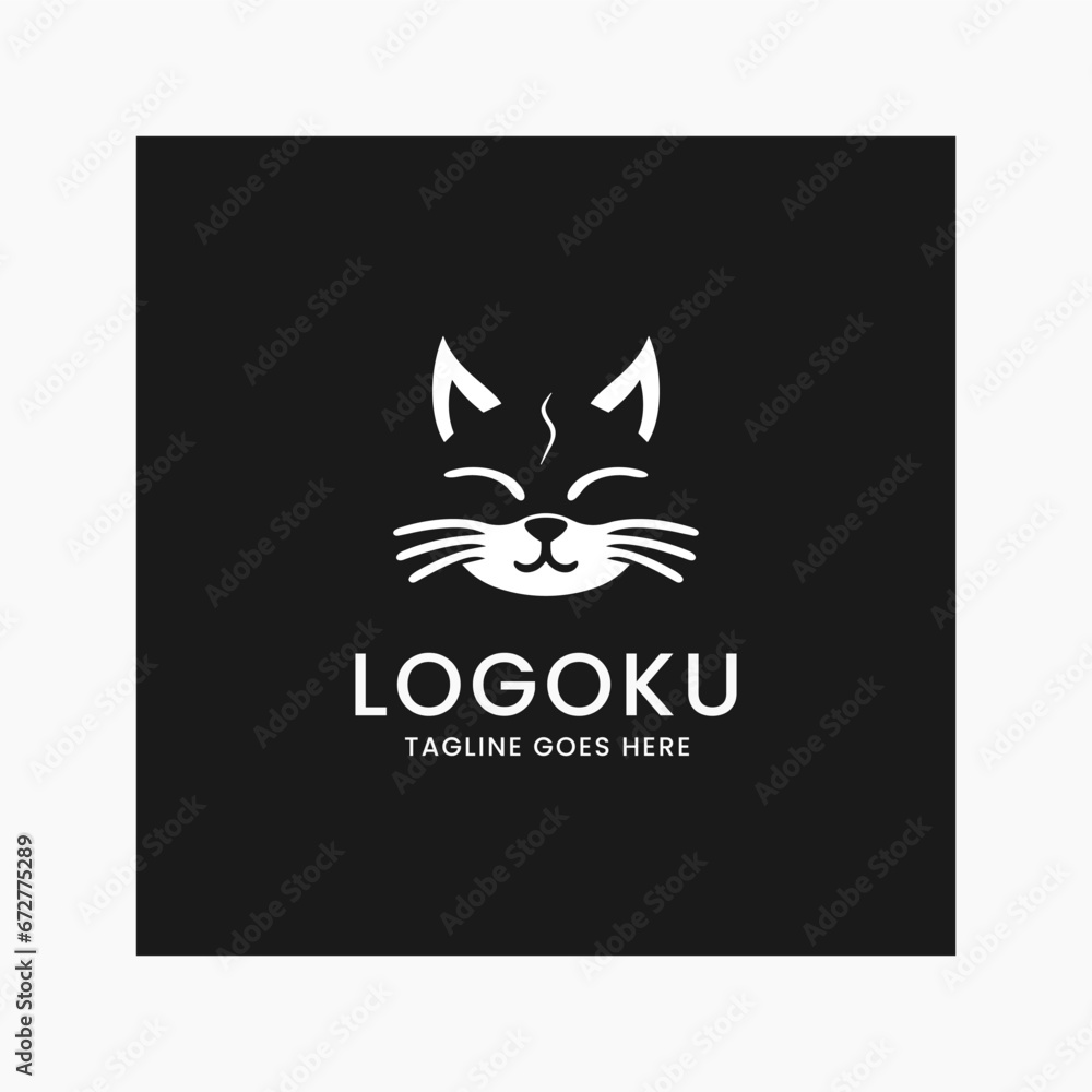 Smile cat hat logo, clean and minimalist icon logogram Smile cat hat logo, clean and minimalist icon logogram