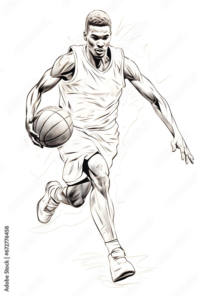 basketball player in black and white line art sketch illustration