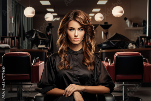 Portrait of a beautiful female hairdresser in salon