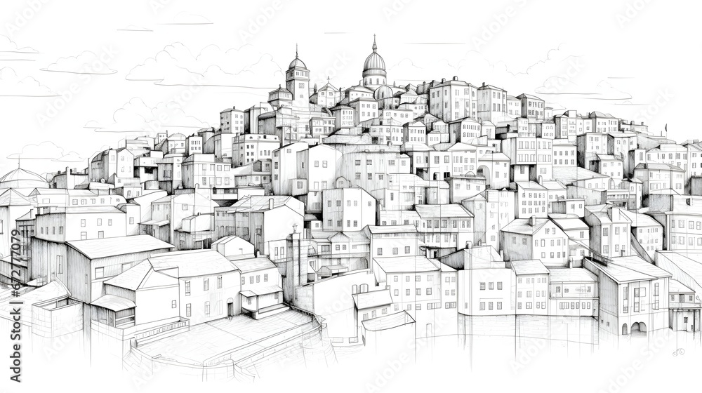 city sky view line art illustraion