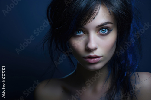 Portrait of young beautiful woman for Blue Monday Day