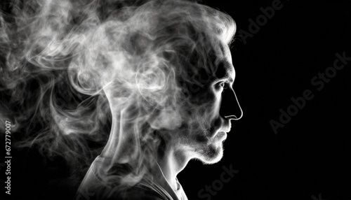 A face silhouette created with smoke on a dark background