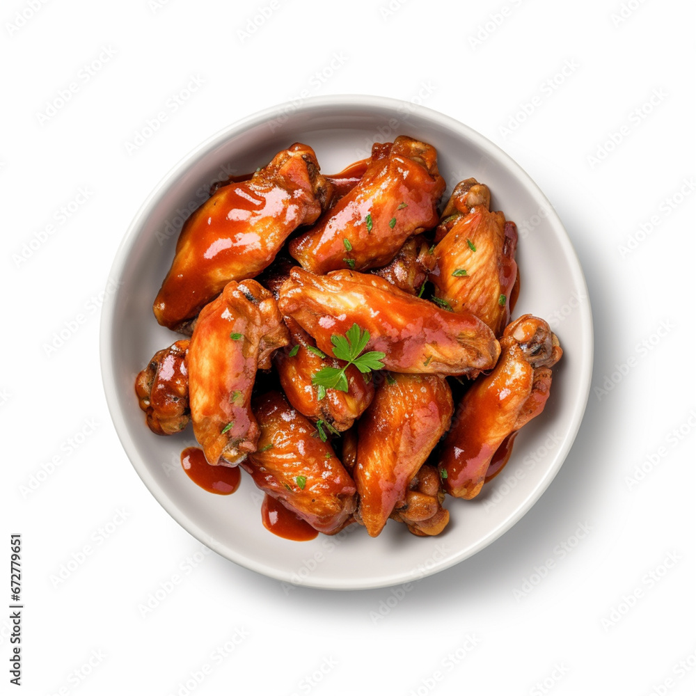 Juicy chicken wings in a bowl on white isolated background - ai generative Juicy chicken wings in a bowl on white isolated background - ai generative