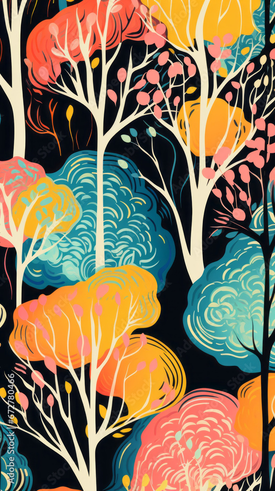 Fototapeta premium Trees Colorful modern hand drawn trendy abstract pattern
