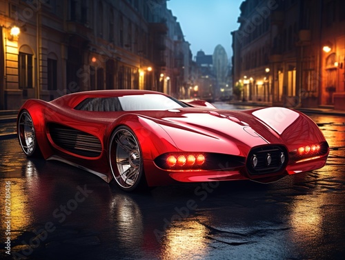Red stylish classic muscle car © Nipon