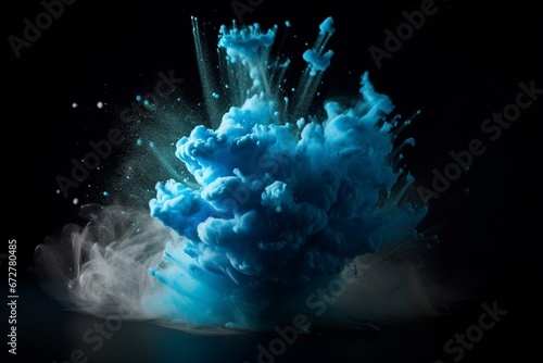A burst of blue powder in an explosion on a see-through background. Generative AI