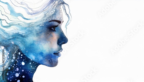 Human face silhouette in water form on a white background © CreativeStock