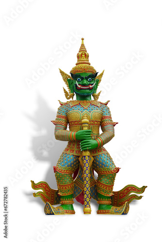 Thai art giant statue isolated on white background with clipping path.