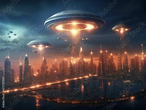 UFO Invasion of Futuristic City