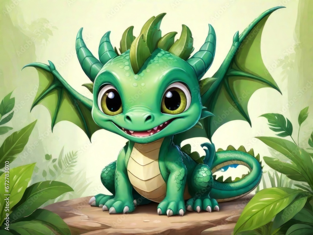 cute green wooden dragon. Symbol of the new year 2024 cute green wooden dragon. Symbol of the new year 2024