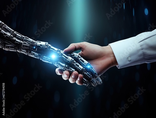 Robot shaking hand with human.