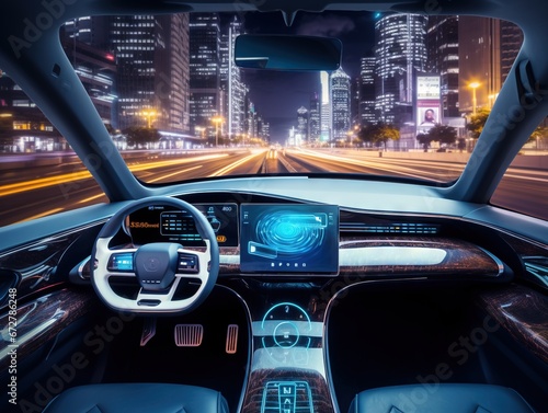 Iot smart automotive Driverless car with artificial intelligence combine with deep learning technology. self driving car can situa