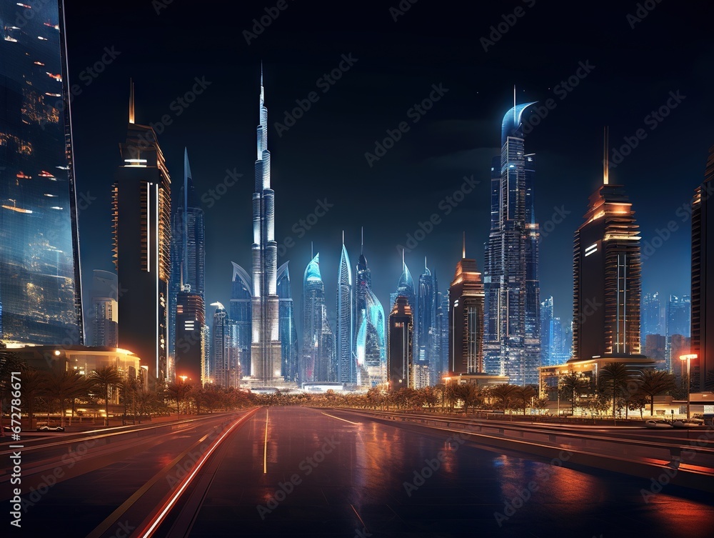 Fototapeta premium Dubai downtown night scene