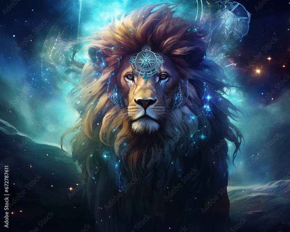 Lion Quantum physicist unraveling the fabric of reality - obrazy, fototapety, plakaty 