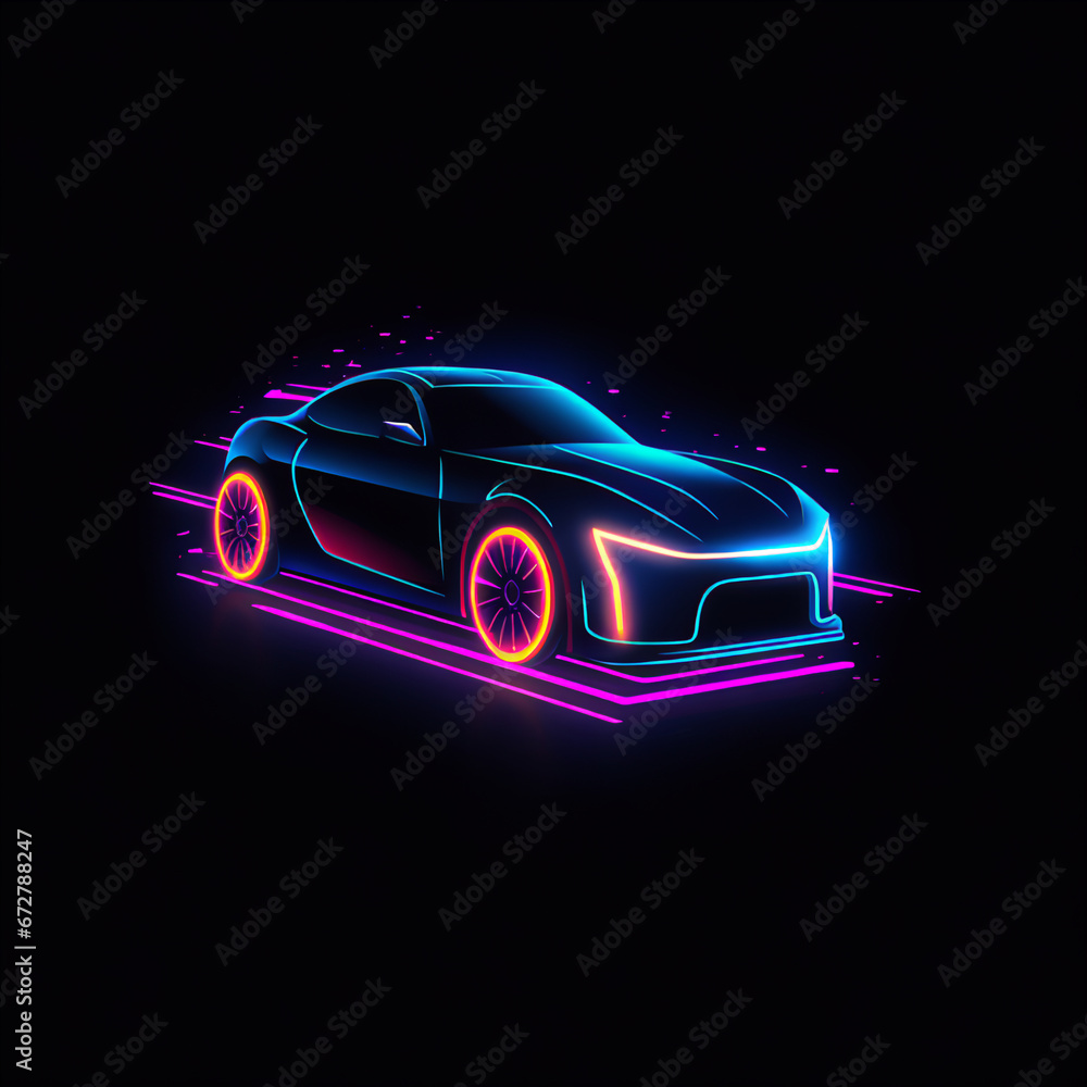 Futuristic Neon Car Icon: Clean, Minimalistic Cyberpunk Design