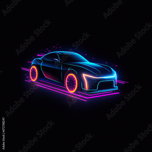 Futuristic Neon Car Icon  Clean  Minimalistic Cyberpunk Design