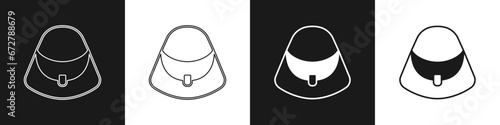 Set Handbag icon isolated on black and white background. Female handbag sign. Glamour casual baggage symbol. Vector
