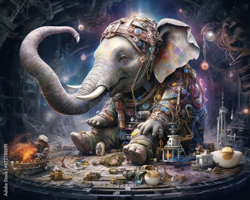 Elephant Cosmic inventor creating devices of cosmic wonder photo