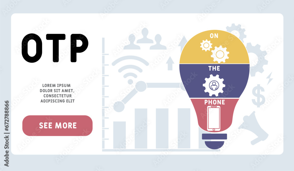 OTP - On the phone business concept background. vector illustration concept with keywords and icons. lettering illustration with icons for web banner, flyer, landing page, presentation OTP - On the phone business concept background. vector illustration concept with keywords and icons. lettering illustration with icons for web banner, flyer, landing page, presentation