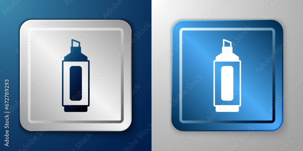 White Marker pen icon isolated on blue and grey background. Silver and blue square button. Vector White Marker pen icon isolated on blue and grey background. Silver and blue square button. Vector