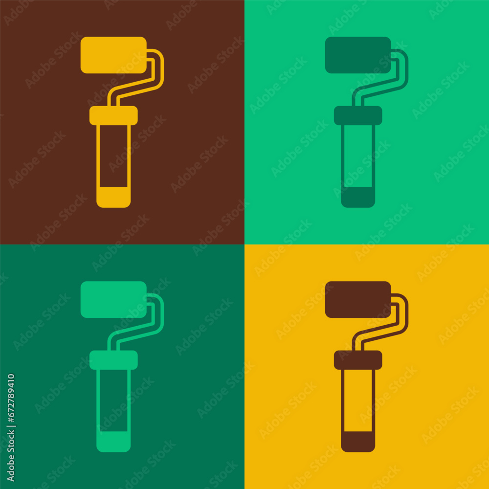 Pop art Paint roller brush icon isolated on color background. Vector Pop art Paint roller brush icon isolated on color background. Vector