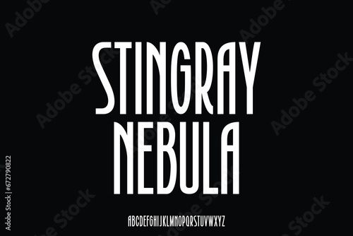 Modern condensed retro style alphabet display font vector. Unique decorative typography style illustration