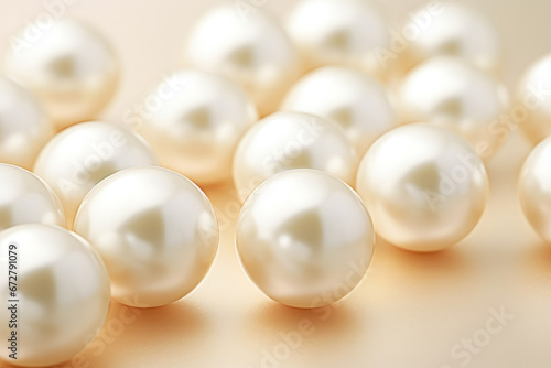 Beige pearls close up pastel packground