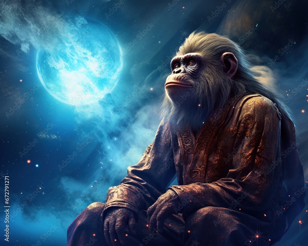 Monkey Celestial meteorologist forecasting cosmic weather Monkey Celestial meteorologist forecasting cosmic weather