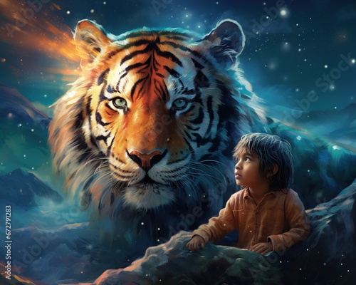 Tiger Cosmic storyteller narrating the myths of the universe photo