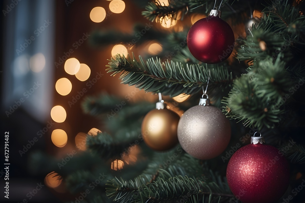 Christmas tree and decorations. Generative AI.