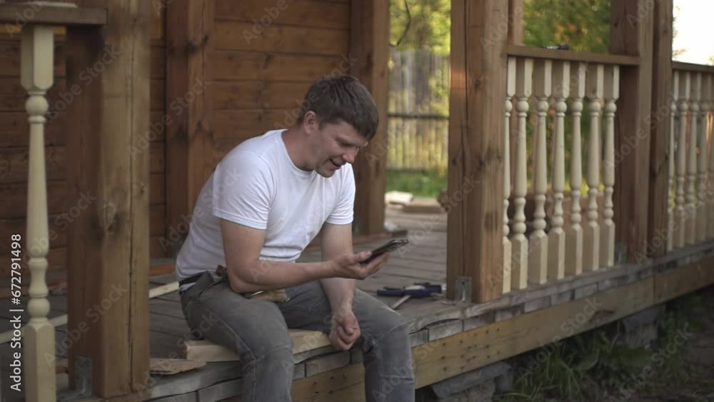 wood processing. a man speaks on the phone. High quality video in FullHD format. wood processing. a man speaks on the phone. High quality video in FullHD format.