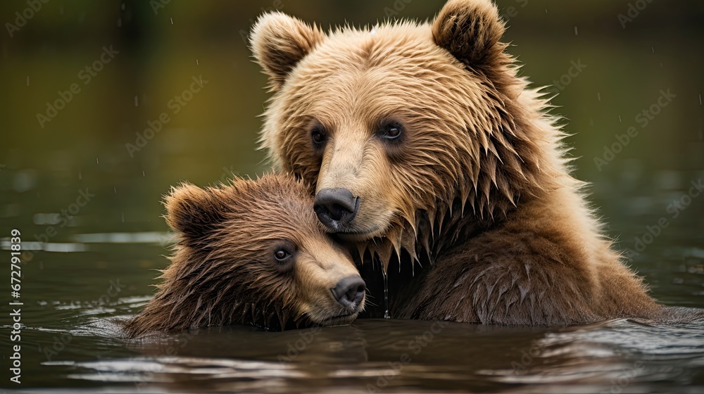 Fototapeta premium Brown bear with cub