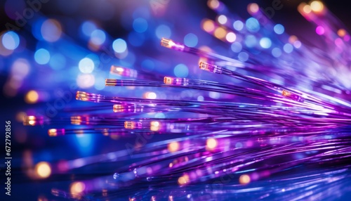 Abstract fiber optic cable wire with bokeh lights communication and technology background