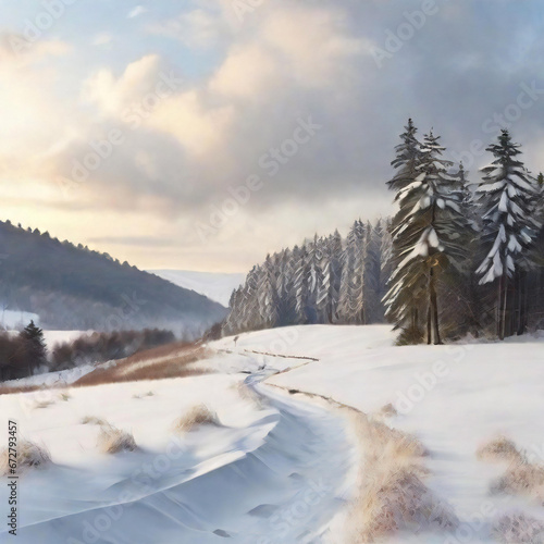 Woodland winter with serenity in a snow blanketed forest © MdAbadur