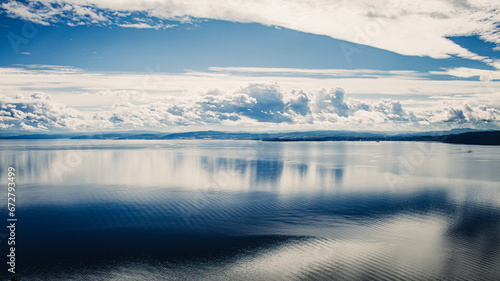 Beautiful view of Trondheim fjord. Scenic views of scenic clouds and sea.