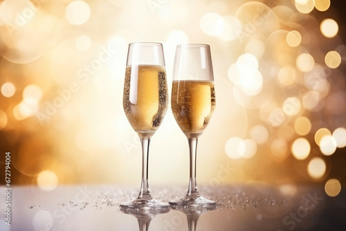 Champagne Glasses with Festive Bokeh