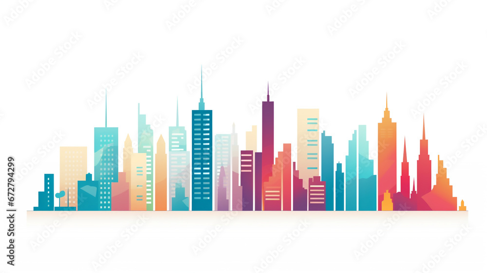 Skyline of a big city filled with skyscrapers. 2D flat image illustration of buildings in various colors.