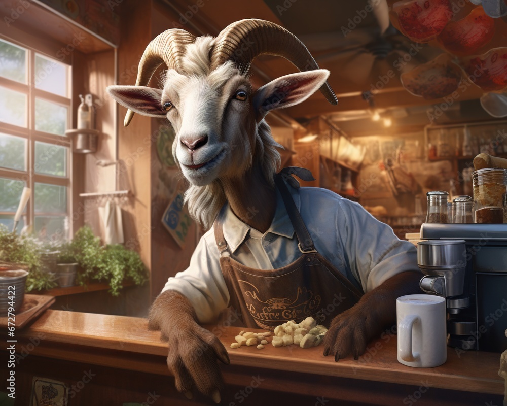 Goat Barista crafting delicious coffee and beverages
