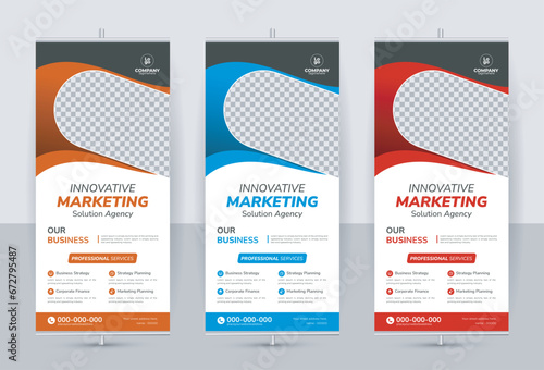 Modern creative impressive rollup pullup banner design vector template