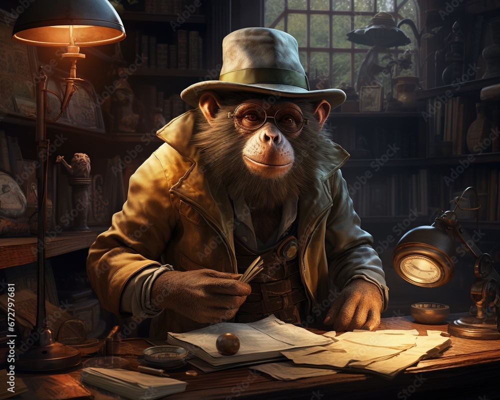 Monkey Detective solving a complex crime Monkey Detective solving a complex crime