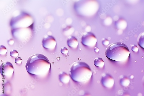 Macro image featuring dew drops on white and violet background with space for text. Generative AI