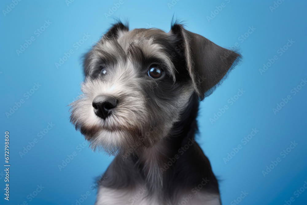 Blue Backdrop Beauty: Schnauzer Puppy
