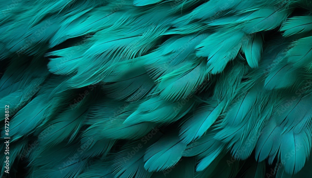 Obraz premium Vibrant digital art green feathers texture background with intricate details of large bird feathers